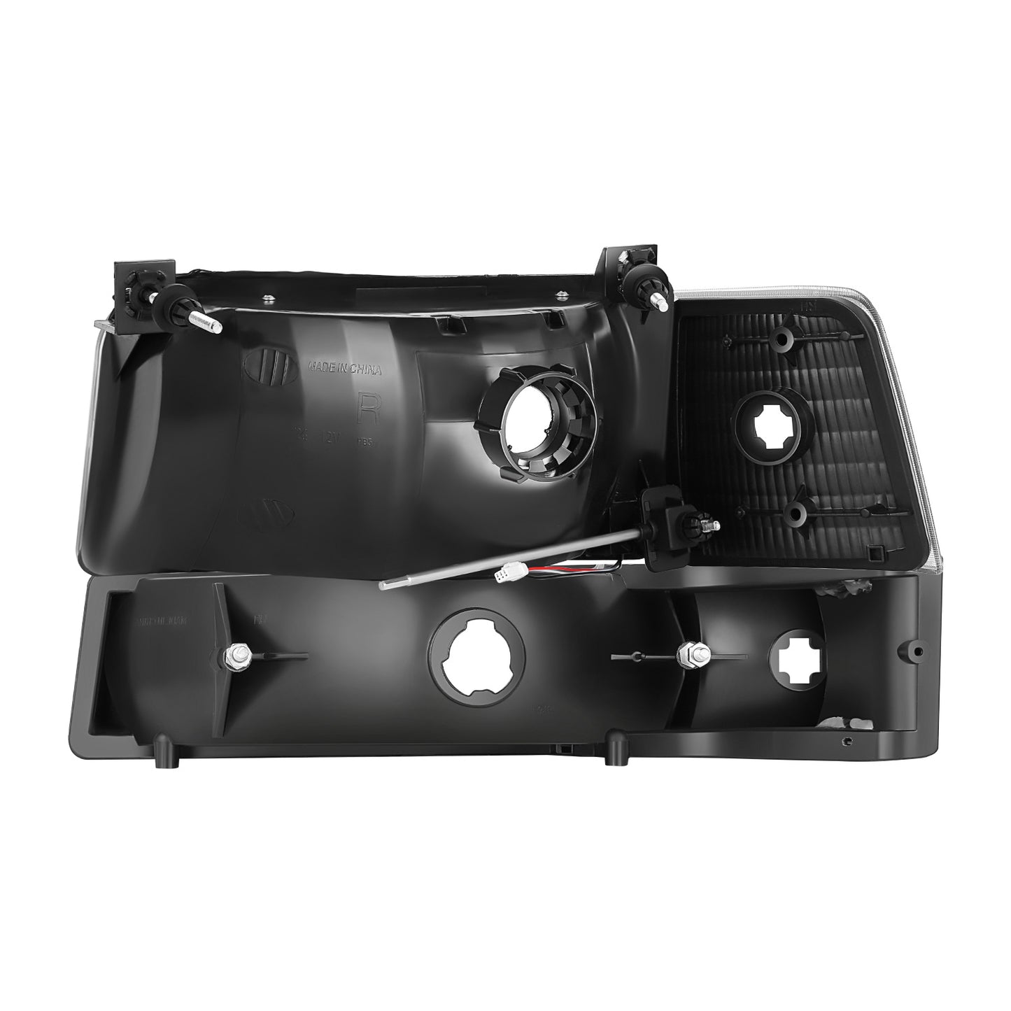 FAROS RGB LED - 92-96 FORD F-150 F-250 F-350 BRONCO - FITS MODELS WITH HALOGEN HEADLIGHTS ONLY - 9007 HIGH / LOW BEAM / 194 MARKER - BLACK HOUSING / AMBER CORNER