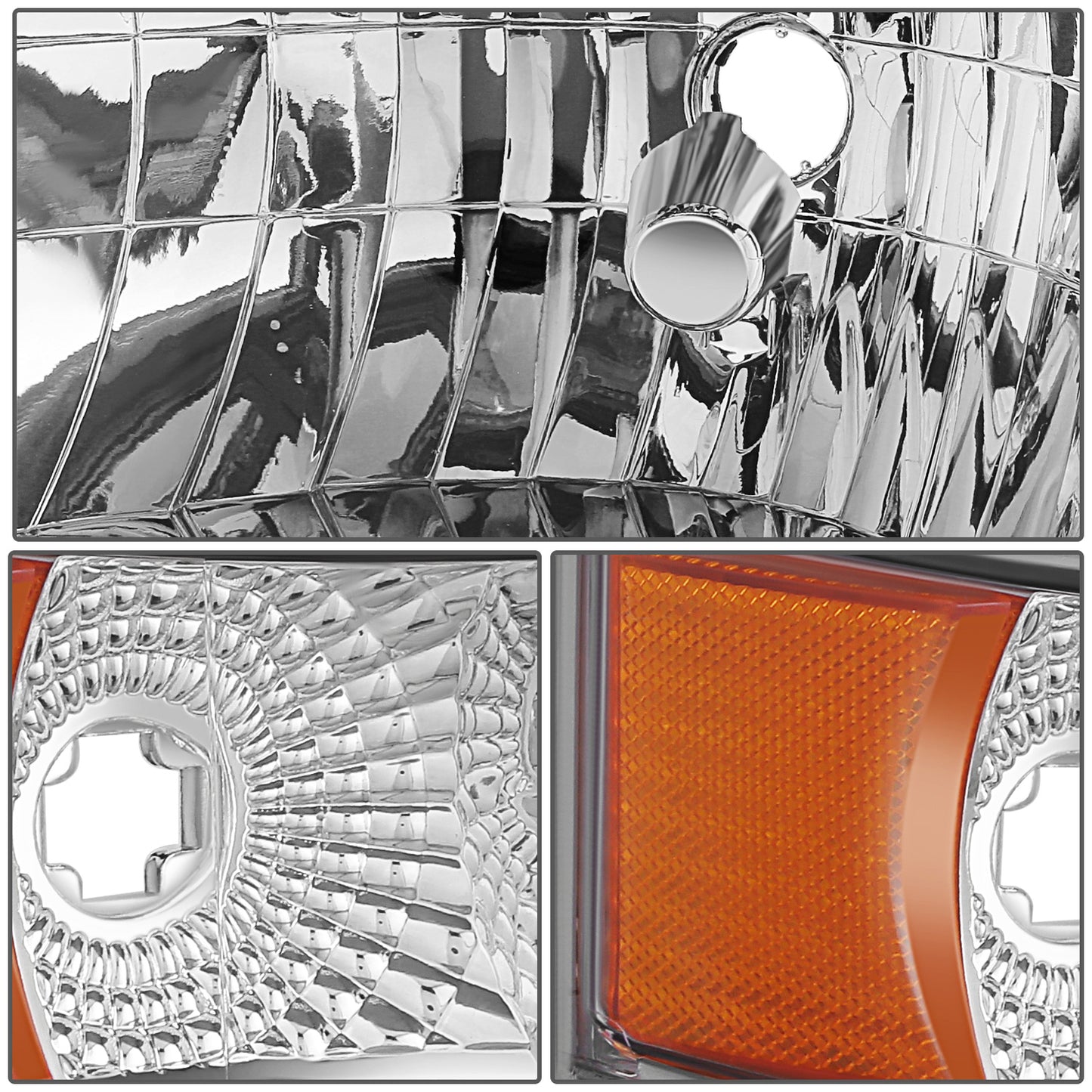 FAROS RGB LED - 92-96 FORD F-150 F-250 F-350 BRONCO - FITS MODELS WITH HALOGEN HEADLIGHTS ONLY - 9007 HIGH / LOW BEAM / 194 MARKER - CHROME HOUSING / AMBER CORNER