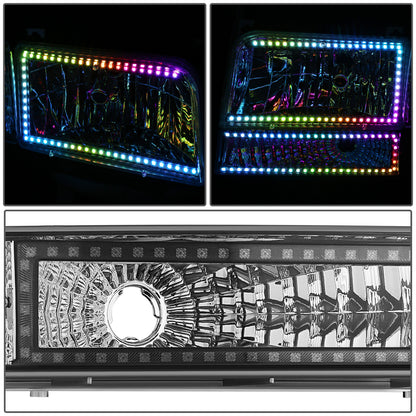 FAROS RGB LED - 92-96 FORD F-150 F-250 F-350 BRONCO - FITS MODELS WITH HALOGEN HEADLIGHTS ONLY - 9007 HIGH / LOW BEAM / 194 MARKER - CHROME HOUSING / AMBER CORNER