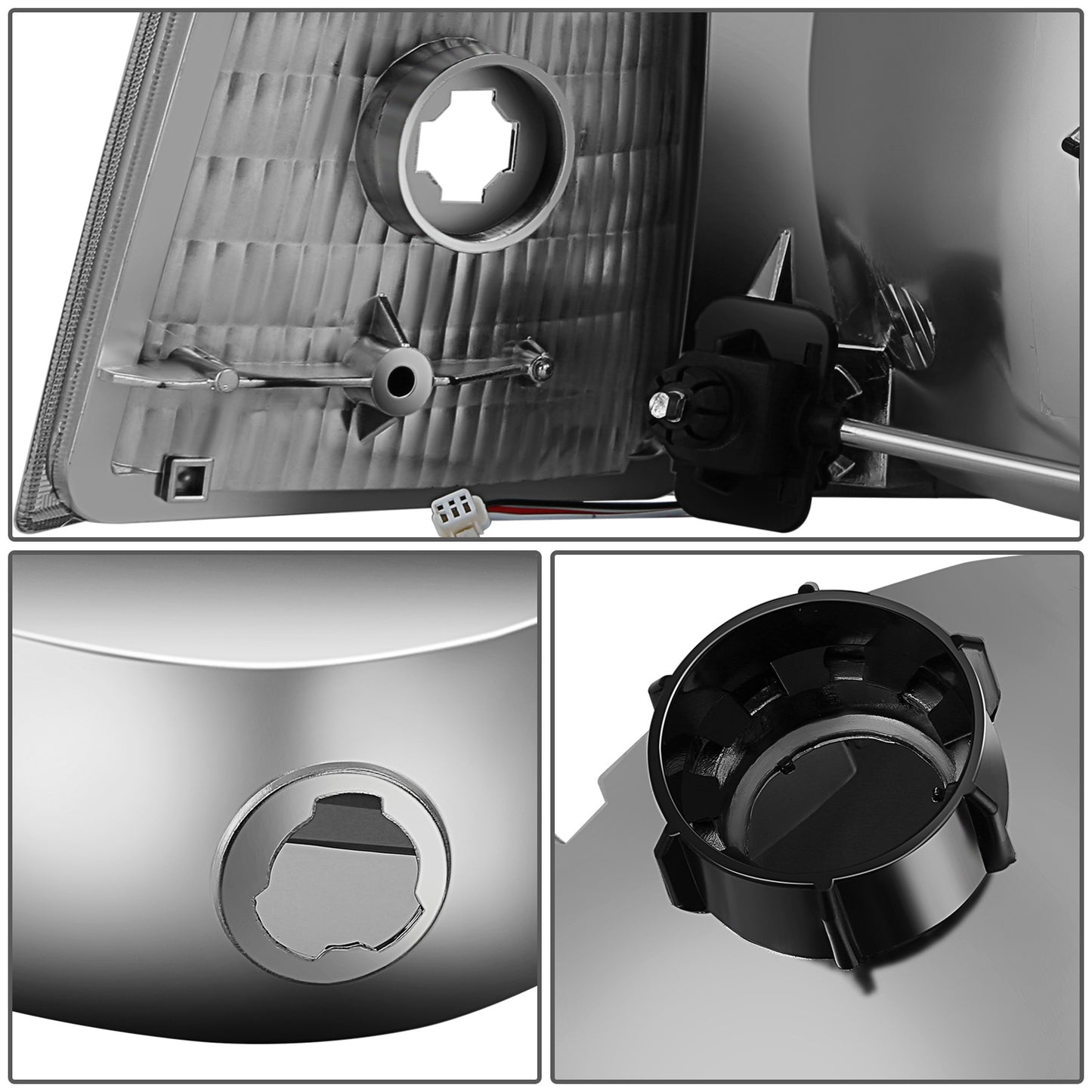 FAROS RGB LED - 92-96 FORD F-150 F-250 F-350 BRONCO - FITS MODELS WITH HALOGEN HEADLIGHTS ONLY - 9007 HIGH / LOW BEAM / 194 MARKER - CHROME HOUSING / AMBER CORNER