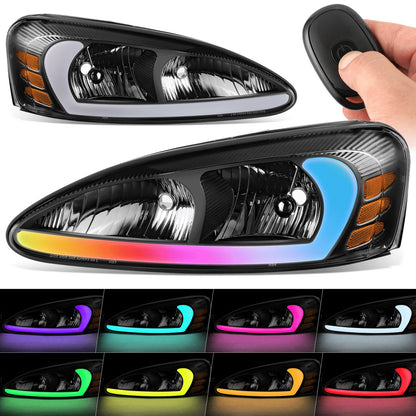FAROS RGB LED - PONTIAC GRAND PRIX 2004-2008 - 9006 LOW / 9005 HIGH / 194 SIDE MARKER - BLACK HOUSING / AMBER CORNER