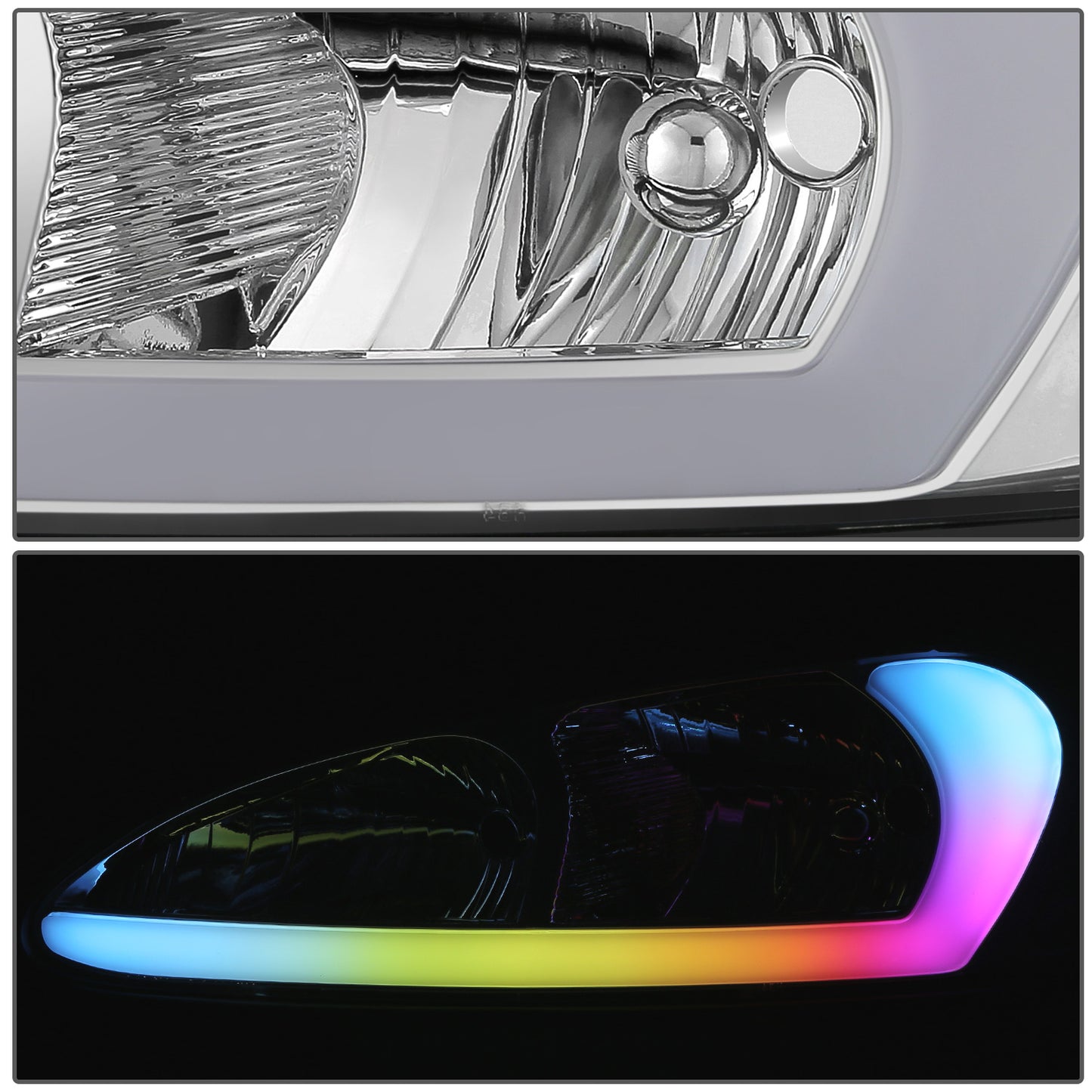 FAROS RGB LED - PONTIAC GRAND PRIX 2004-2008 - 9006 LOW / 9005 HIGH / 194 SIDE MARKER - CHROME HOUSING / AMBER CORNER