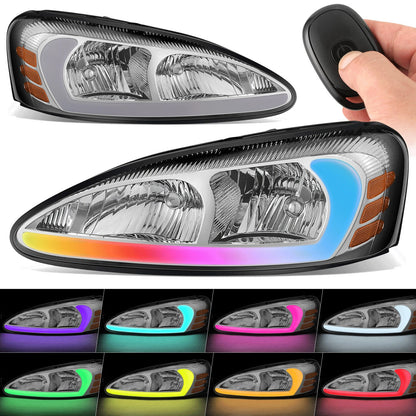 FAROS RGB LED - PONTIAC GRAND PRIX 2004-2008 - 9006 LOW / 9005 HIGH / 194 SIDE MARKER - CHROME HOUSING / AMBER CORNER