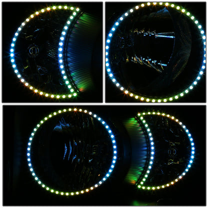 FAROS 06-08 DODGE RAM 1500 / 06-09 DODGE RAM 2500 3500 - FITS MODELS WITH HALOGEN HEADLAMPS ONLY - FOR 2009, FIT OLD BODY STYLE ONLY, DOES NOT FIT NEW BODY STYLE MODELS - LED HALO RING RGB RUNNING LIGHT - H13 HIGH / LOW BEAM / 3157 TURN SIGNAL - BLACK