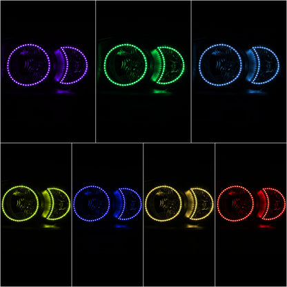 FAROS 06-08 DODGE RAM 1500 / 06-09 DODGE RAM 2500 3500 - FITS MODELS WITH HALOGEN HEADLAMPS ONLY - FOR 2009, FIT OLD BODY STYLE ONLY, DOES NOT FIT NEW BODY STYLE MODELS - LED HALO RING RGB RUNNING LIGHT - H13 HIGH / LOW BEAM / 3157 TURN SIGNAL - BLACK