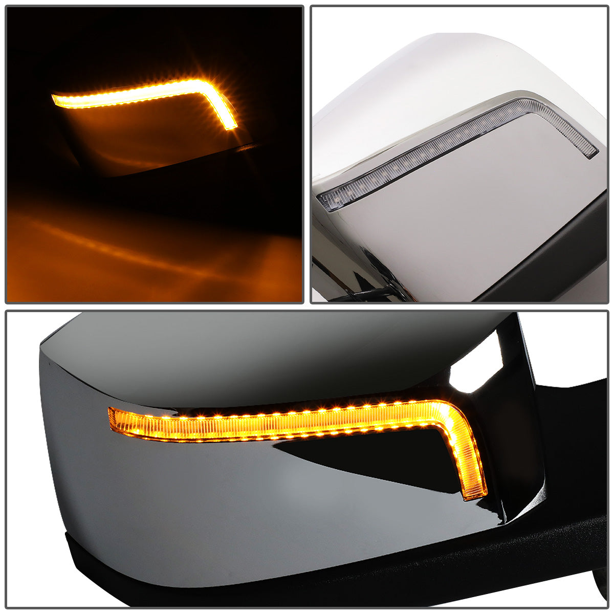 RETROVISOR HOOD MIRROR - 04-18 VOLVO VN SERIES - FITS MODELS W/ UNPOWERED / UNHEATED GLASS MIRRORS ONLY - MARKER / TURN SIGNAL LIGHTS NEED TO BE WIRED INTO EXISTING LIGHTING HARNESS - MANUAL - SEQUENTIAL LED - CHROME
