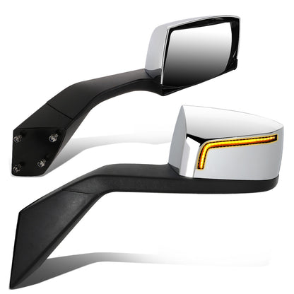 RETROVISOR HOOD MIRROR - 04-18 VOLVO VN SERIES - FITS MODELS W/ UNPOWERED / UNHEATED GLASS MIRRORS ONLY - MARKER / TURN SIGNAL LIGHTS NEED TO BE WIRED INTO EXISTING LIGHTING HARNESS - MANUAL - SEQUENTIAL LED - CHROME