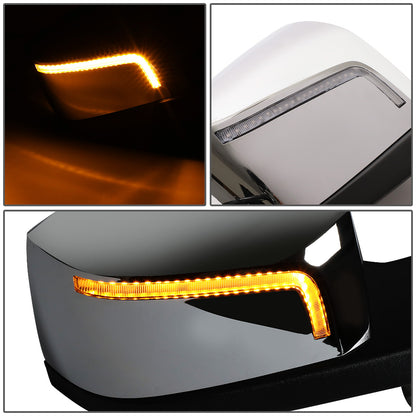 RETROVISOR HOOD MIRROR - 04-18 VOLVO VN SERIES - FITS MODELS W/ UNPOWERED / UNHEATED GLASS MIRRORS ONLY - MARKER / TURN SIGNAL LIGHTS NEED TO BE WIRED INTO EXISTING LIGHTING HARNESS - MANUAL - SEQUENTIAL LED - CHROME