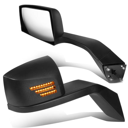 RETROVISOR HOOD MIRROR - 04-18 VOLVO VN SERIES - FITS MODELS W/ UNPOWERED / UNHEATED GLASS MIRRORS ONLY - MARKER / TURN SIGNAL LIGHTS NEED TO BE WIRED INTO EXISTING LIGHTING HARNESS - MANUAL - SEQUENTIAL LED - BLACK