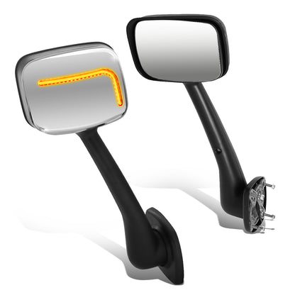 RETROVISOR HOOD MIRROR - 08-17 FREIGHTLINER CASCADIA - MARKER/ TURN SIGNAL LIGHTS NEED TO BE WIRED INTO EXISTING LIGHTING HARNESS - MANUAL - L-STYLE SEQUENTIAL LED - CHROME