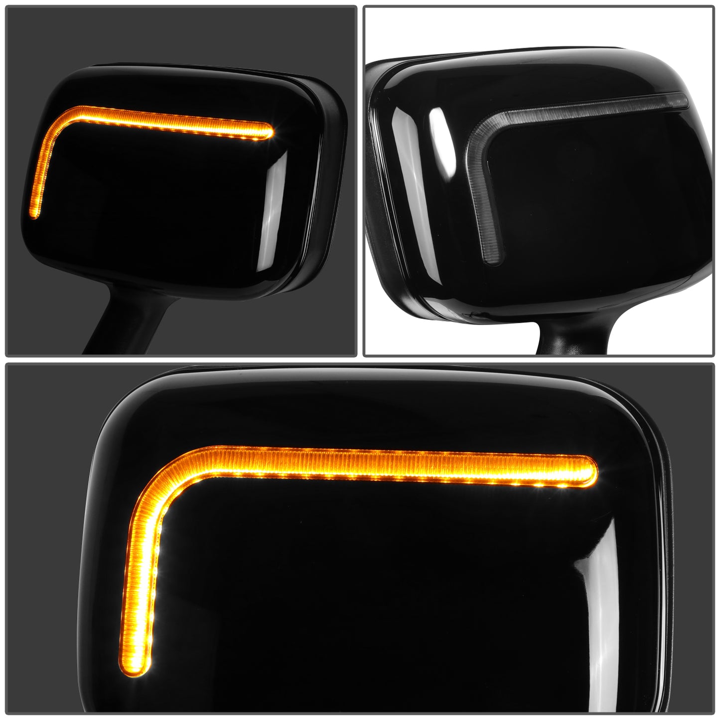 RETROVISOR HOOD MIRROR - 08-17 FREIGHTLINER CASCADIA - MARKER/ TURN SIGNAL LIGHTS NEED TO BE WIRED INTO EXISTING LIGHTING HARNESS - MANUAL - L-STYLE SEQUENTIAL LED - BLACK