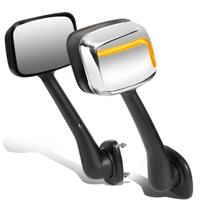 RETROVISOR HOOD MIRROR - 08-17 FREIGHTLINER CASCADIA - MARKER/ TURN SIGNAL LIGHTS NEED TO BE WIRED INTO EXISTING LIGHTING HARNESS - MANUAL - L-STYLE SEQUENTIAL LED - CHROME