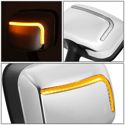 RETROVISOR HOOD MIRROR - 08-17 FREIGHTLINER CASCADIA - MARKER/ TURN SIGNAL LIGHTS NEED TO BE WIRED INTO EXISTING LIGHTING HARNESS - MANUAL - L-STYLE SEQUENTIAL LED - CHROME