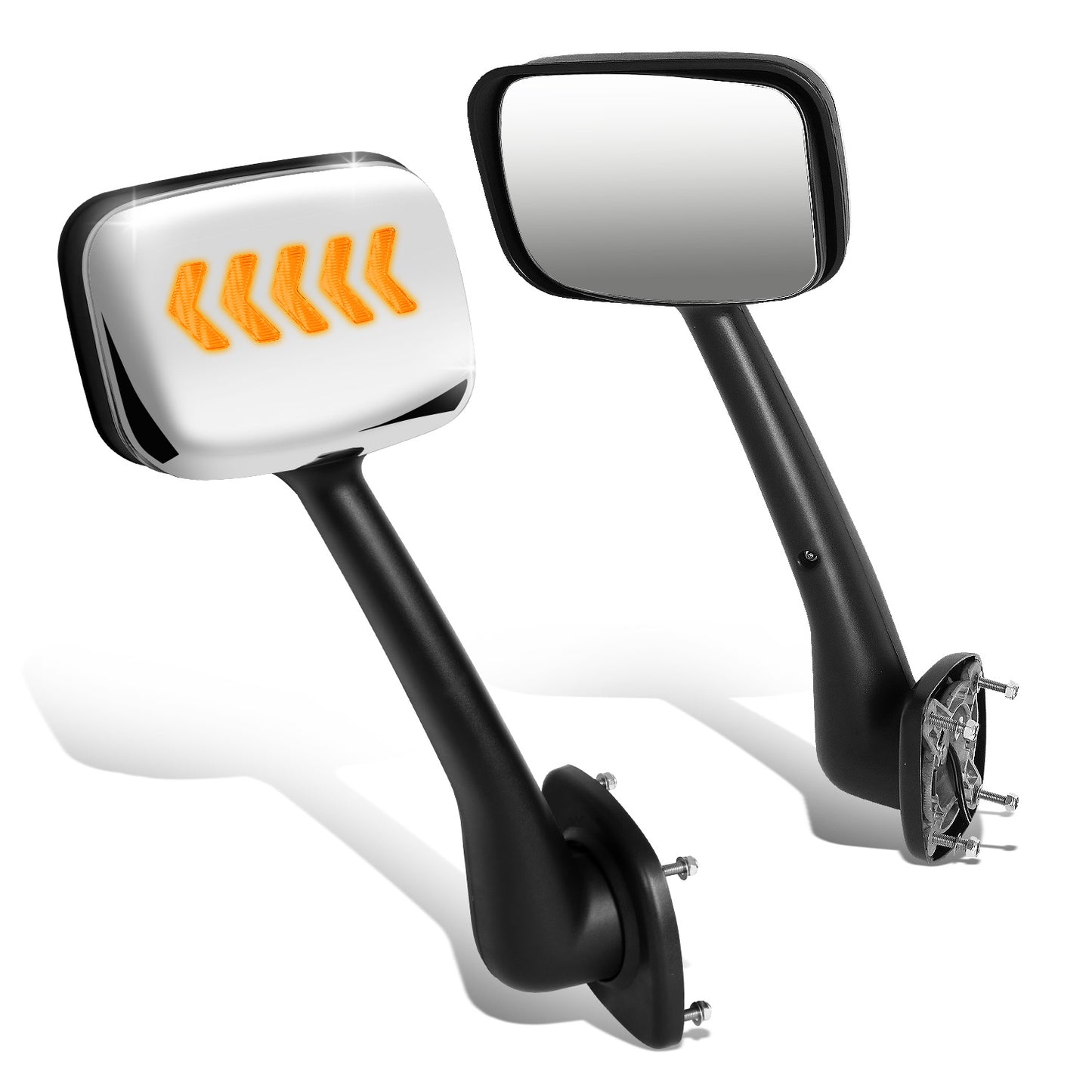 RETROVISOR HOOD MIRROR - 08-17 FREIGHTLINER CASCADIA - MARKER/ TURN SIGNAL LIGHTS NEED TO BE WIRED INTO EXISTING LIGHTING HARNESS - MANUAL - ARROW SEQUENTIAL LED - CHROME