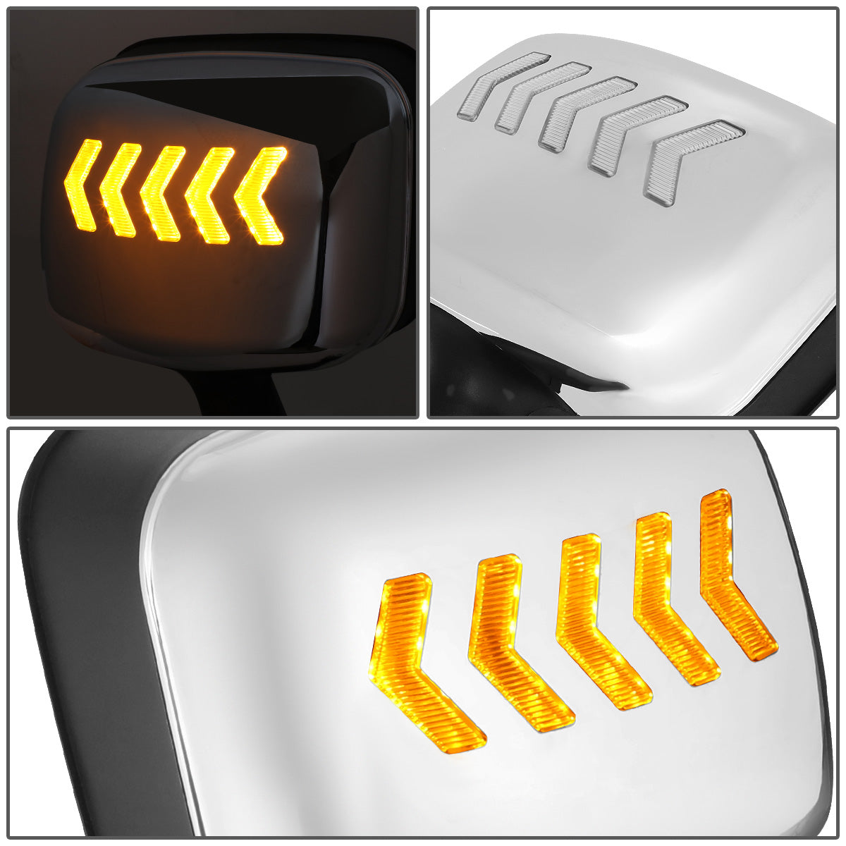 RETROVISOR HOOD MIRROR - 08-17 FREIGHTLINER CASCADIA - MARKER/ TURN SIGNAL LIGHTS NEED TO BE WIRED INTO EXISTING LIGHTING HARNESS - MANUAL - ARROW SEQUENTIAL LED - CHROME