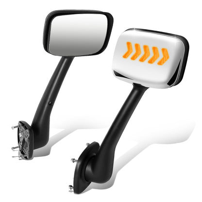 RETROVISOR HOOD MIRROR - 08-17 FREIGHTLINER CASCADIA - MARKER/ TURN SIGNAL LIGHTS NEED TO BE WIRED INTO EXISTING LIGHTING HARNESS - MANUAL - ARROW SEQUENTIAL LED - CHROME