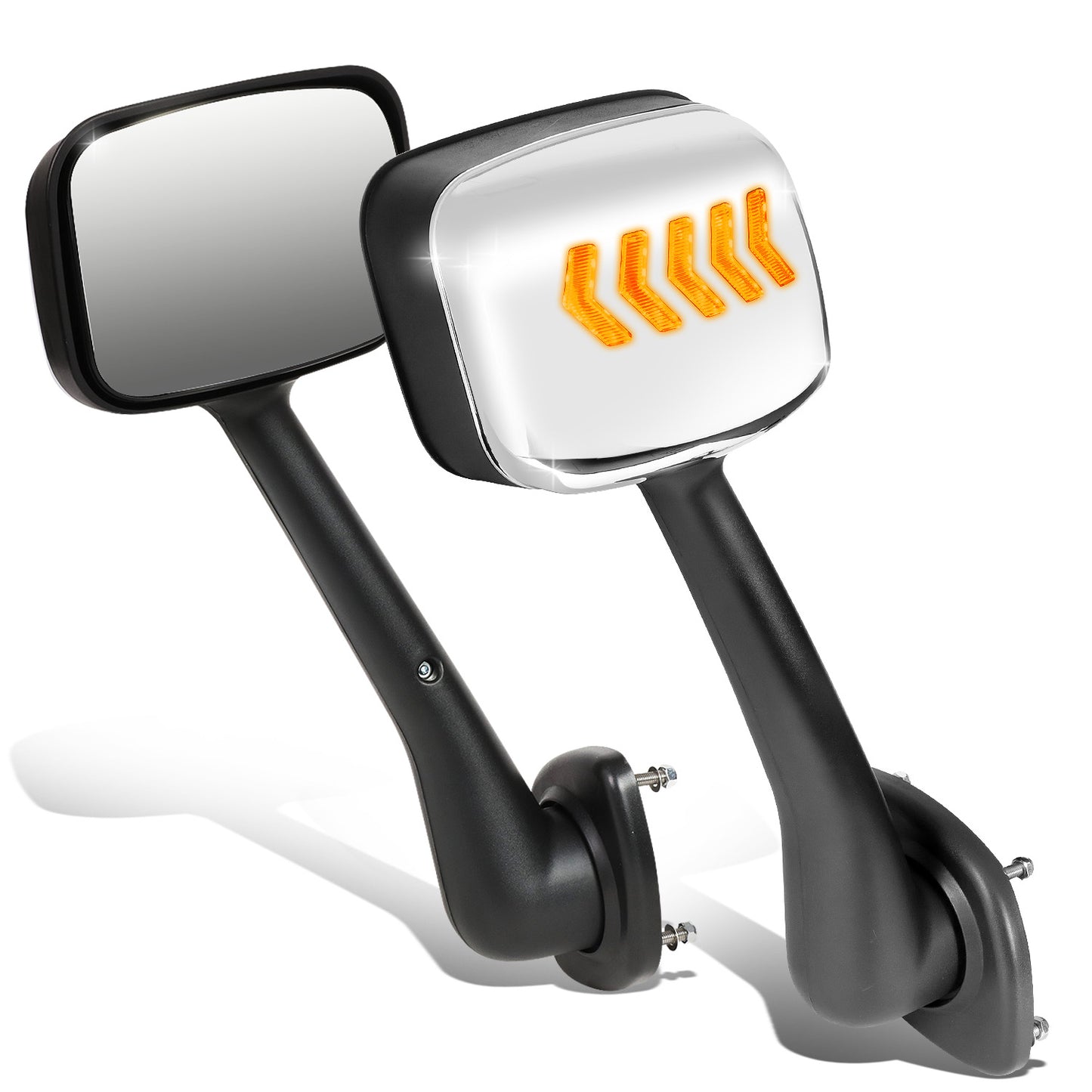 RETROVISOR HOOD MIRROR - 08-17 FREIGHTLINER CASCADIA - MARKER/ TURN SIGNAL LIGHTS NEED TO BE WIRED INTO EXISTING LIGHTING HARNESS - MANUAL - ARROW SEQUENTIAL LED - CHROME