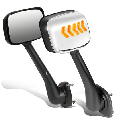 RETROVISOR HOOD MIRROR - 08-17 FREIGHTLINER CASCADIA - MARKER/ TURN SIGNAL LIGHTS NEED TO BE WIRED INTO EXISTING LIGHTING HARNESS - MANUAL - ARROW SEQUENTIAL LED - CHROME