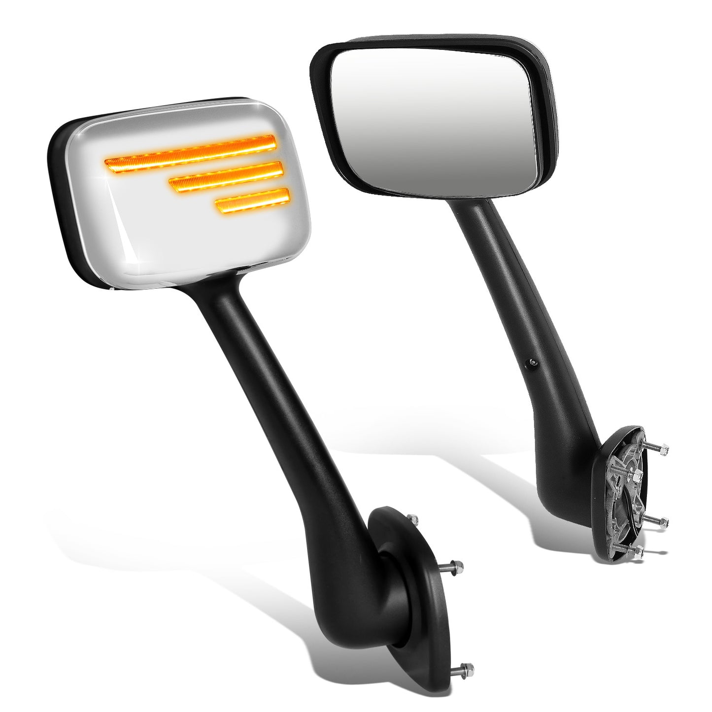 RETROVISOR HOOD MIRROR - 08-17 FREIGHTLINER CASCADIA - MARKER/ TURN SIGNAL LIGHTS NEED TO BE WIRED INTO EXISTING LIGHTING HARNESS - MANUAL - AMBER CHASING LED SIGNAL BAR PATTERN - CHROME