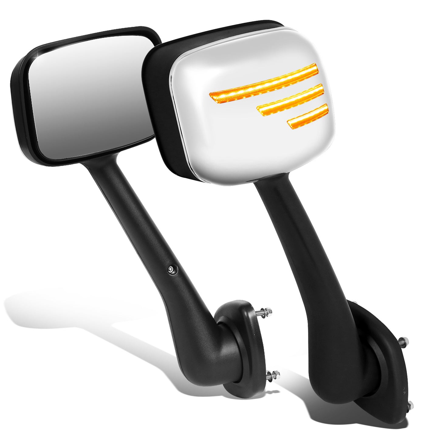 RETROVISOR HOOD MIRROR - 08-17 FREIGHTLINER CASCADIA - MARKER/ TURN SIGNAL LIGHTS NEED TO BE WIRED INTO EXISTING LIGHTING HARNESS - MANUAL - AMBER CHASING LED SIGNAL BAR PATTERN - CHROME