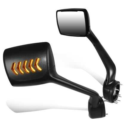RETROVISOR HOOD MIRROR - 11-21 KENWORTH T680 / 13-21 PETERBILT 579 / 11-18 PETERBILT 587 - MARKER/ TURN SIGNAL LIGHTS NEED TO BE WIRED INTO EXISTING LIGHTING HARNESS - MANUAL - AMBER CHASING LED ARROW-CHEVRON - BLACK