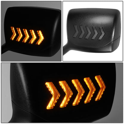 RETROVISOR HOOD MIRROR - 11-21 KENWORTH T680 / 13-21 PETERBILT 579 / 11-18 PETERBILT 587 - MARKER/ TURN SIGNAL LIGHTS NEED TO BE WIRED INTO EXISTING LIGHTING HARNESS - MANUAL - AMBER CHASING LED ARROW-CHEVRON - BLACK