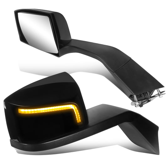 RETROVISOR HOOD MIRROR - 18-21 VOLVO VNL, VNL 300, VNL 400, VNL 740, VNL 760, VNL 860 - MARKER & TURN SIGNAL LIGHTS NEED TO BE WIRED INTO EXISTING LIGHTING HARNESS - MANUAL - AMBER CHASING LED L-PATTERN - BLACK