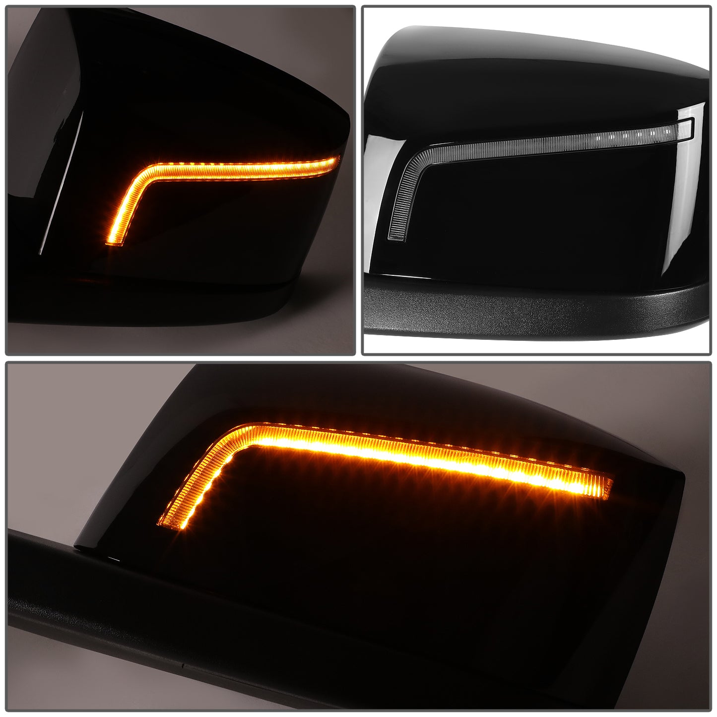 RETROVISOR HOOD MIRROR - 18-21 VOLVO VNL, VNL 300, VNL 400, VNL 740, VNL 760, VNL 860 - MARKER & TURN SIGNAL LIGHTS NEED TO BE WIRED INTO EXISTING LIGHTING HARNESS - MANUAL - AMBER CHASING LED L-PATTERN - BLACK