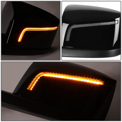 RETROVISOR HOOD MIRROR - 18-21 VOLVO VNL, VNL 300, VNL 400, VNL 740, VNL 760, VNL 860 - MARKER & TURN SIGNAL LIGHTS NEED TO BE WIRED INTO EXISTING LIGHTING HARNESS - MANUAL - AMBER CHASING LED L-PATTERN - BLACK