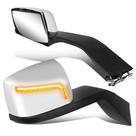 RETROVISOR HOOD MIRROR - 18-21 VOLVO VNL, VNL 300, VNL 400, VNL 740, VNL 760, VNL 860 - MARKER & TURN SIGNAL LIGHTS NEED TO BE WIRED INTO EXISTING LIGHTING HARNESS - MANUAL - AMBER CHASING LED L-PATTERN - CHROME