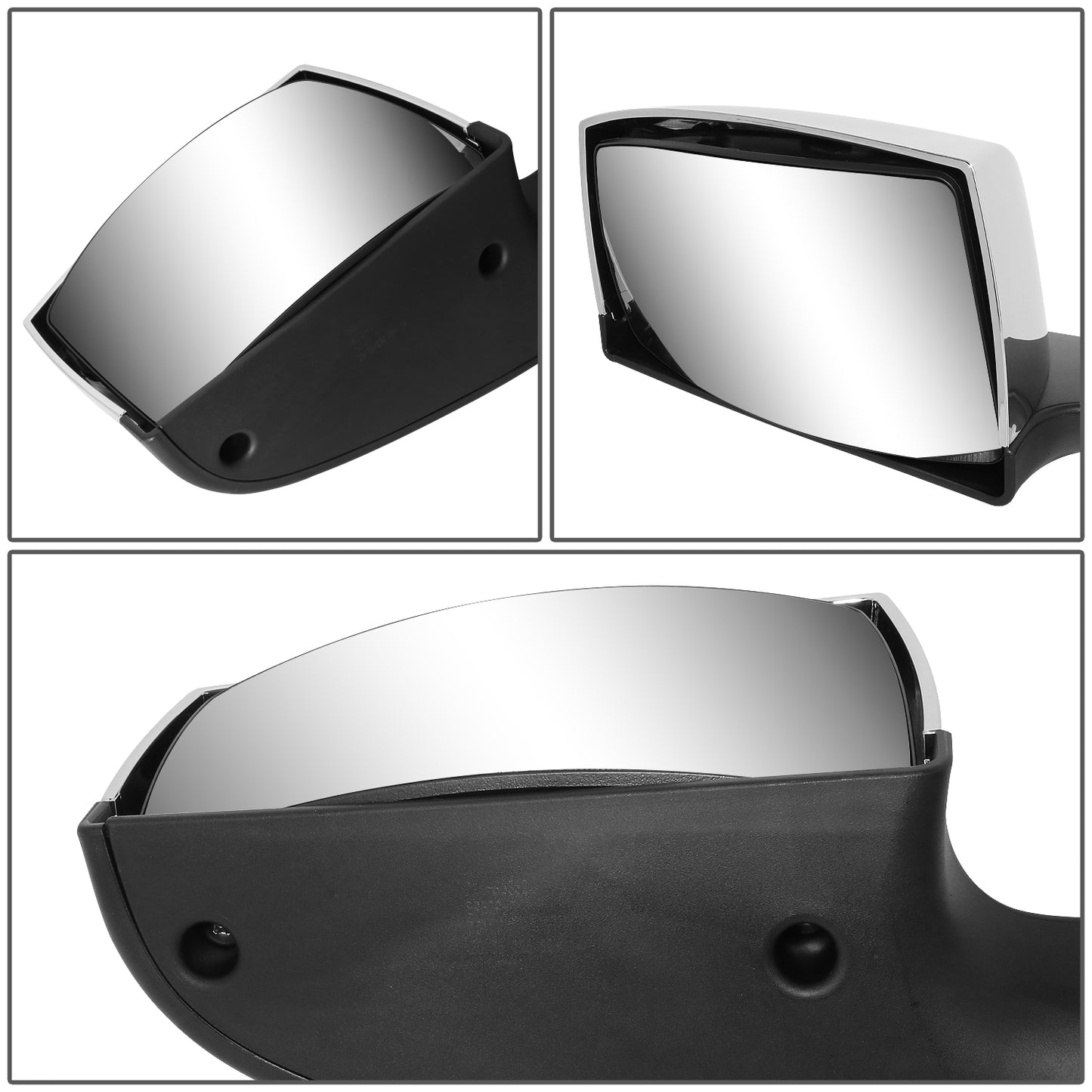 RETROVISOR HOOD MIRROR - 18-21 VOLVO VNL, VNL 300, VNL 400, VNL 740, VNL 760, VNL 860 - MARKER & TURN SIGNAL LIGHTS NEED TO BE WIRED INTO EXISTING LIGHTING HARNESS - MANUAL - AMBER CHASING LED L-PATTERN - CHROME