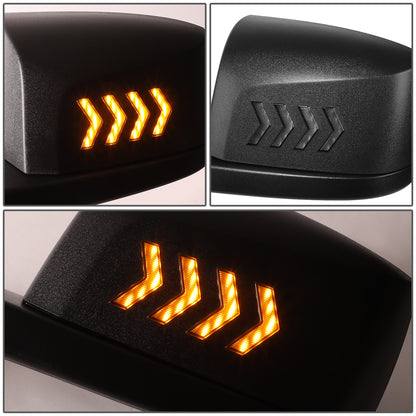 RETROVISOR HOOD MIRROR - 18-21 VOLVO VNL, VNL 300, VNL 400, VNL 740, VNL 760, VNL 860 - MARKER & TURN SIGNAL LIGHTS NEED TO BE WIRED INTO EXISTING LIGHTING HARNESS - MANUAL - AMBER CHASING LED ARROW-CHEVRON - BLACK