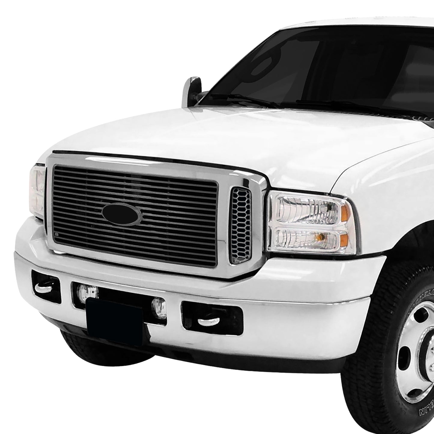 PARRILLA GRILLE - FD F350 P/U '05-'07(SUPR DUTY)/ GRILLE ASS'Y/ CHROME/BLACK W/BILLET//PARTS.NO,FO1200459//OEM NO,6C3Z8200AAA
