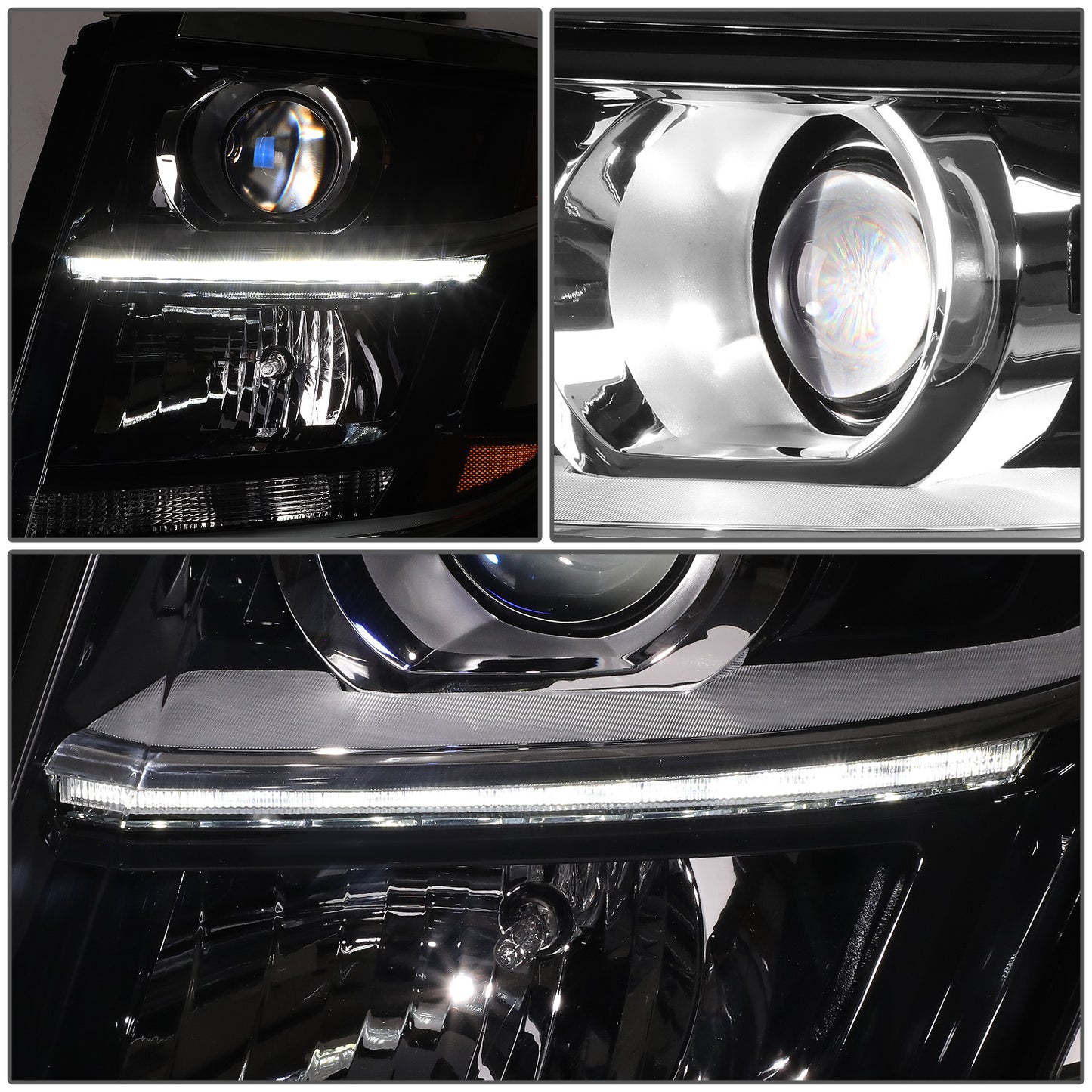 FAROS OE STYLE - 15-20 CHEVY TAHOE / 15-20 CHEVY SUBURBAN / 16-19 CHEVY SUBURBAN 3500HD - USES 9005 HIGH/H7 LOW BEAM BULBS - BLACK HOUSING - LEFT