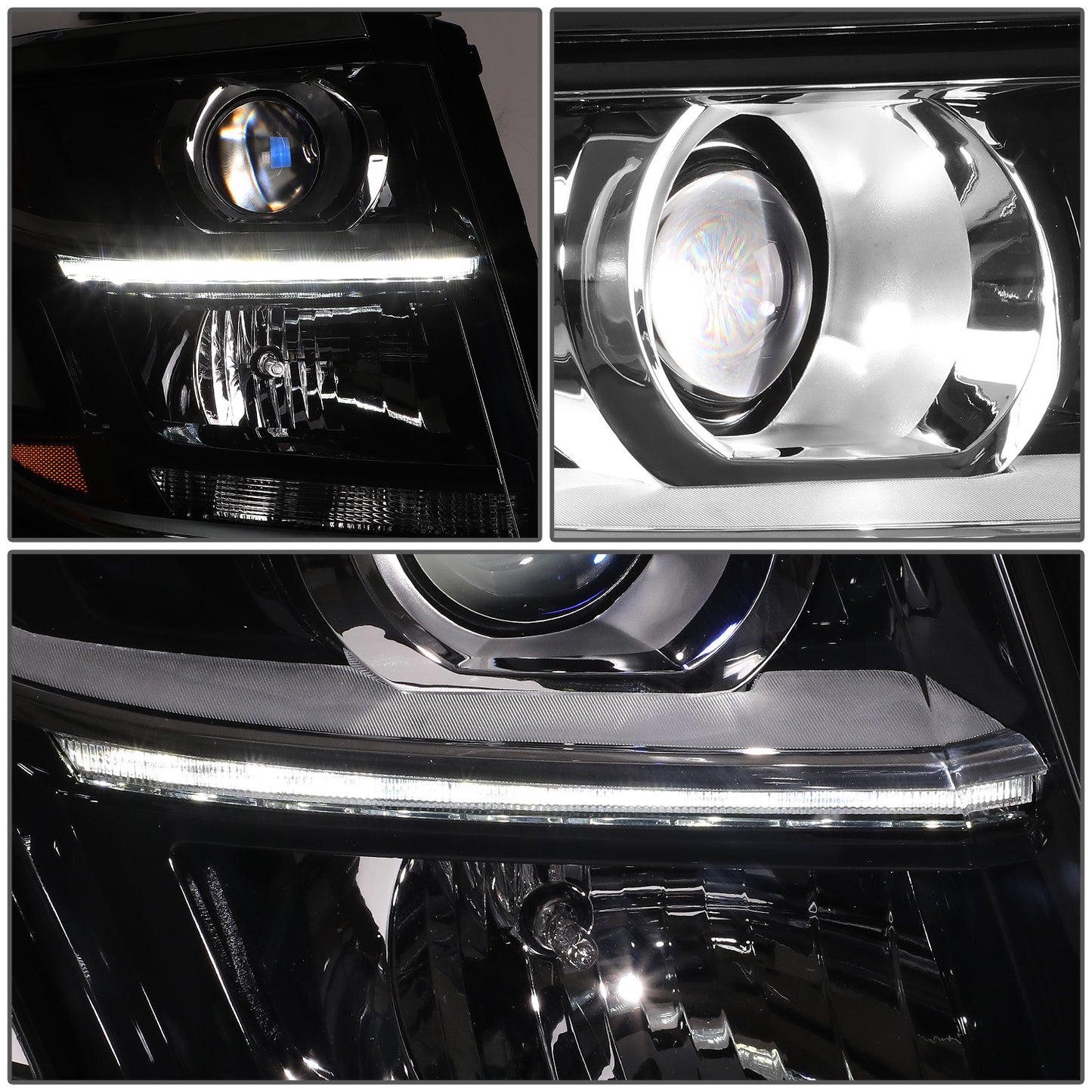 FAROS OE STYLE - 15-20 CHEVY TAHOE / 15-20 CHEVY SUBURBAN / 16-19 CHEVY SUBURBAN 3500HD - USES 9005 HIGH/H7 LOW BEAM BULBS - BLACK HOUSING - RIGHT