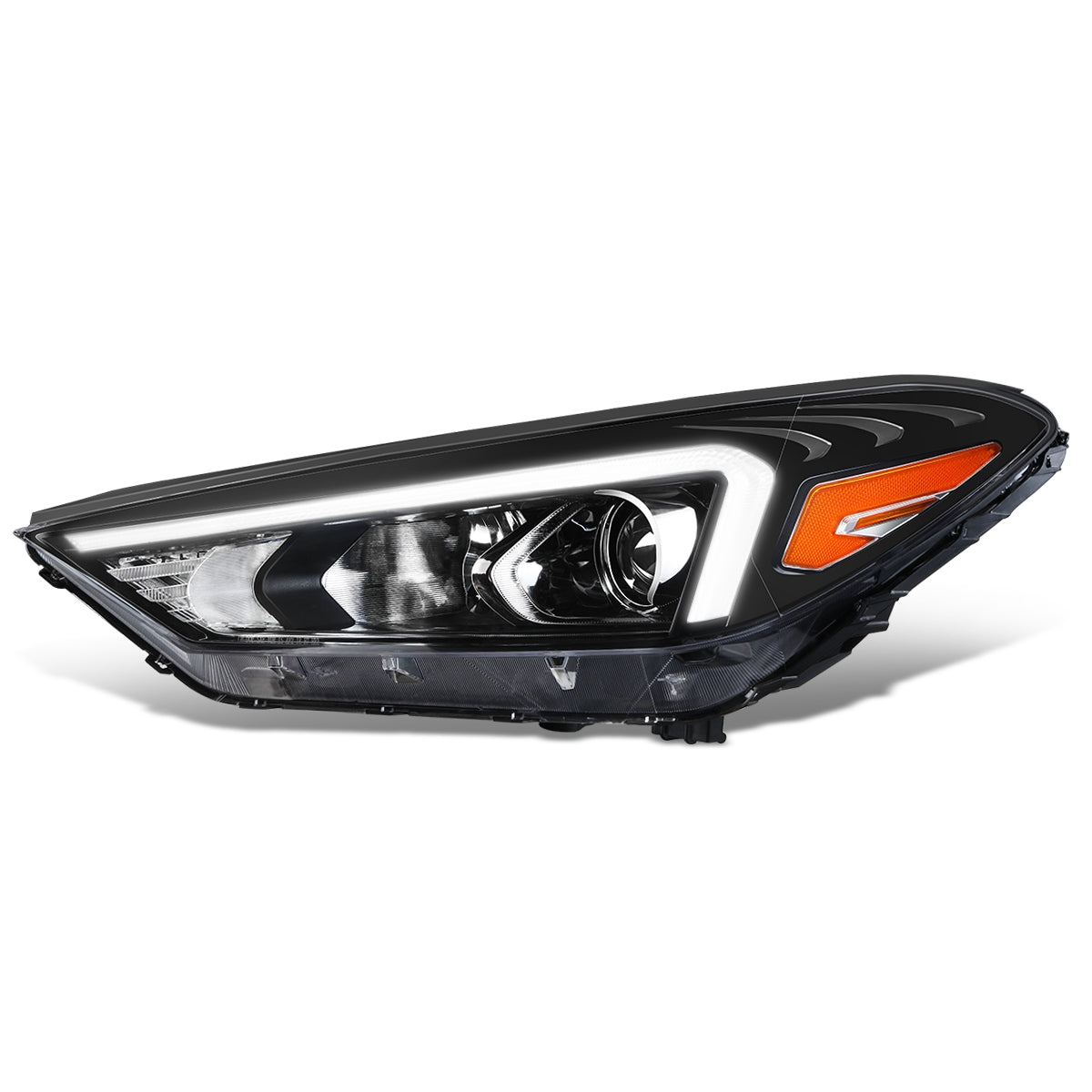 FAROS OE STYLE - 19-21 HYUNDAI TUCSON - USES 9005 HIGH / H7 LOW BEAM BULBS / 2357A TURN SIGNAL W/ DAYTIME RUNNING LIGHTS - FITS HALOGEN LAMP MODELS W/O LED POSITION LAMP - LEFT - OE STYLE - BLACK