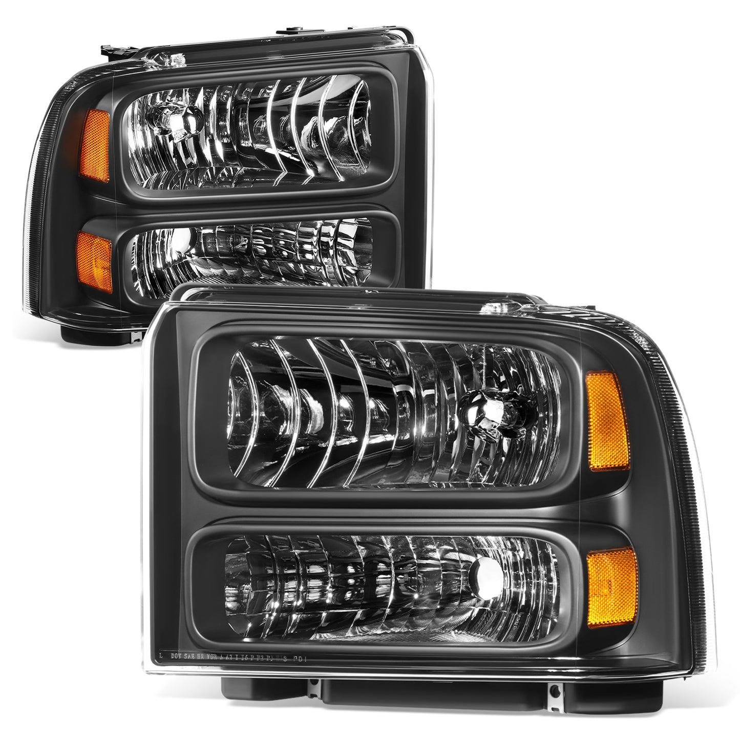 FAROS 04 FORD SUPER DUTY ONE PIECE HEADLIGHT WITH WIRE BULBS AND INSTRUCTION (BLACK HOUSING WITH AMBER REFLECTOR)