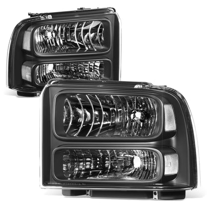FAROS 04 FORD SUPER DUTY ONE PIECE HEADLIGHT WITH WIRE BULBS AND INSTRUCTION (BLACK HOUSING WITH CLEAR REFLECTOR)