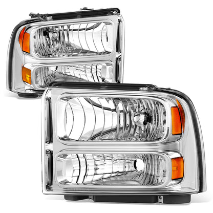 FAROS 04 FORD SUPER DUTY ONE PIECE HEADLIGHT WITH WIRE BULBS AND INSTRUCTION (CHROME HOUSING WITH AMBER REFLECTOR)