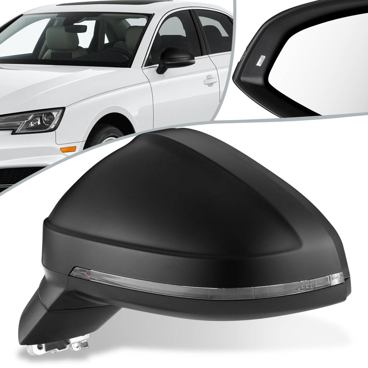 RETROVISOR MIRROR - 17-19 AUDI A4, A4 ALLROAD, S4 - POWERED - HEATED - W/ SIGNAL - W/ LANE DEPARTURE - OEM - LEFT - PRIMED BLACK