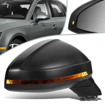 RETROVISOR MIRROR - 17-19 AUDI A4, A4 ALLROAD, S4 - POWERED - HEATED - W/ SIGNAL - FOLDING - W/O LANE DEPARTURE - OEM - RIGHT - PRIMED BLACK
