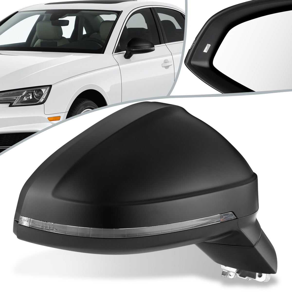 RETROVISOR MIRROR - 17-19 AUDI A4, A4 ALLROAD, S4 - POWERED - HEATED - W/ SIGNAL - FOLDING - W/ LANE DEPARTURE - OEM - RIGHT - PRIMED BLACK