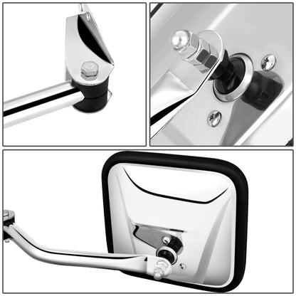 RETROVISOR MIRROR - 60-66 JEEP CJ3 / 60-83 JEEP CJ5 / 66-68 JEEP CJ5A, CJ6A / 60-75 JEEP CJ6 / 76-86 JEEP CJ7 / 81-85 JEEP SCRAMBLER / 59 JEEP TRUCK - MANUAL - FOLDING - OEM - LEFT - CHROME