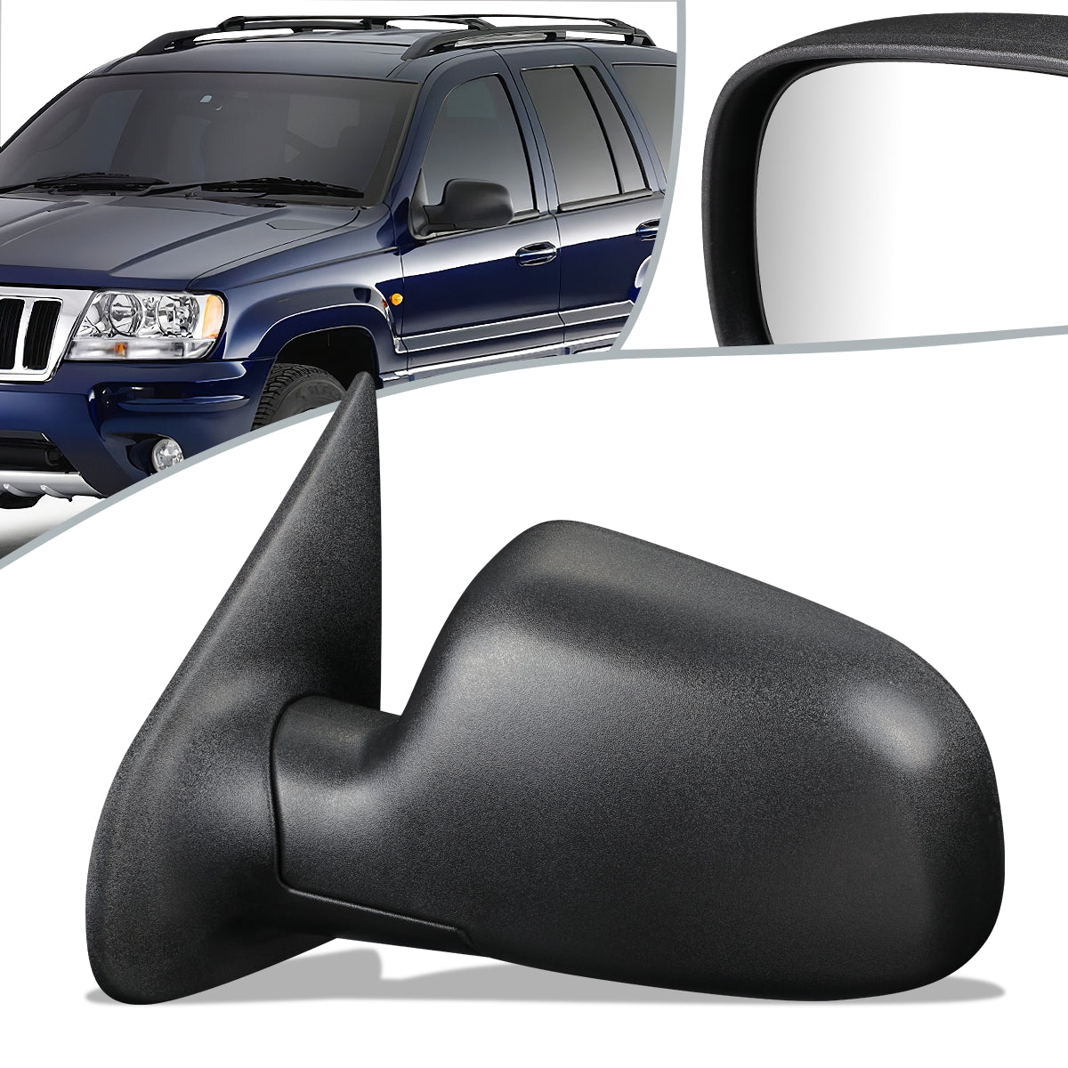 RETROVISOR MIRROR - 99-04 JEEP GRAND CHEROKEE - MANUAL - FOLDING - OEM - LEFT - TEXTURED/BLACK