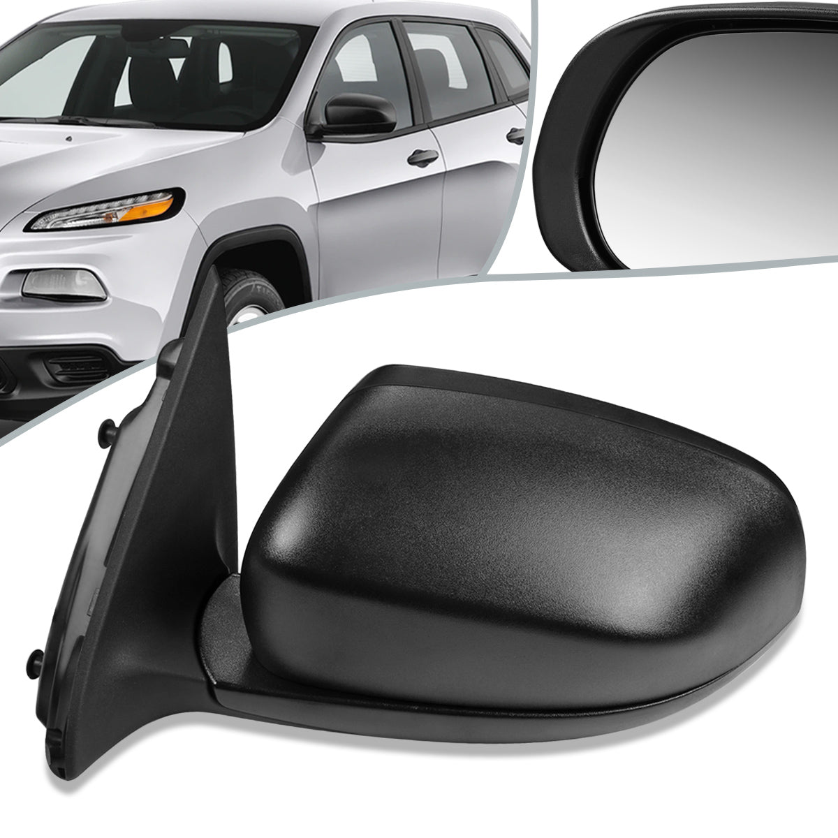 RETROVISOR MIRROR - OEM - 14-16 JEEP CHEROKEE - POWERED - HEATED - FOLDING - W/ BLACK TEXTURE - LEFT