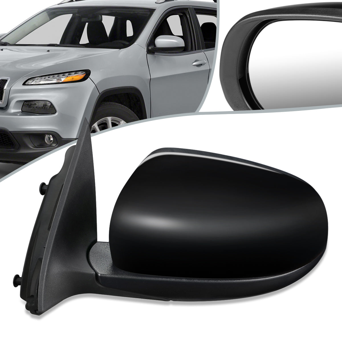 RETROVISOR MIRROR - OEM - 14-16 JEEP CHEROKEE - POWERED - HEATED - FOLDING - W/ BLACK MATERIAL - LEFT