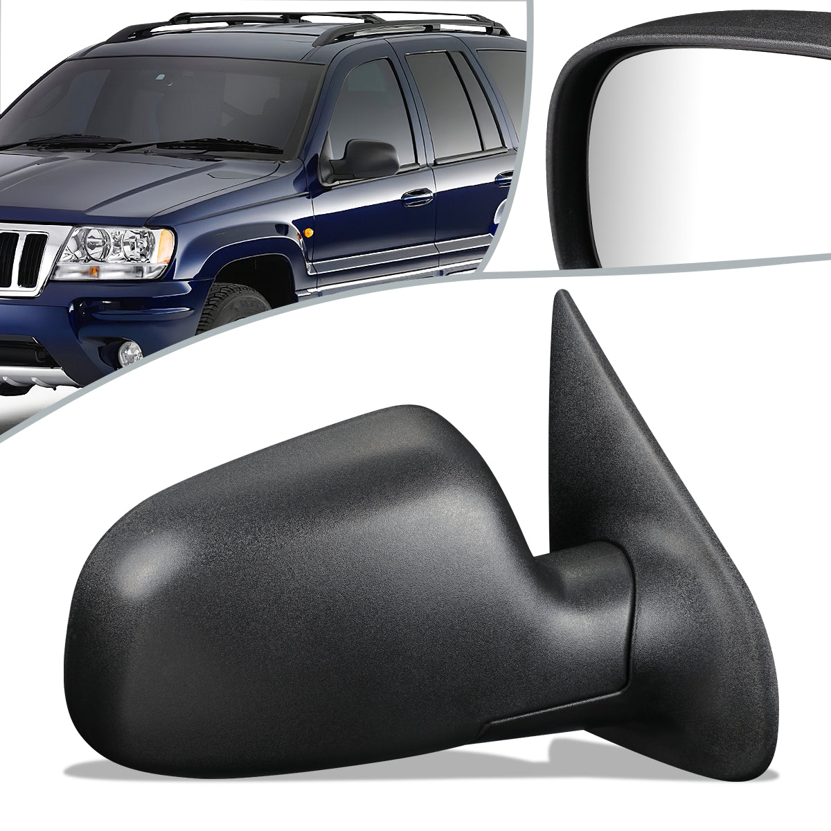 RETROVISOR MIRROR - OEM - 99-04 JEEP CHEROKEE - MANUAL - FOLDING - W/ TEXTURED BLACK - RIGHT
