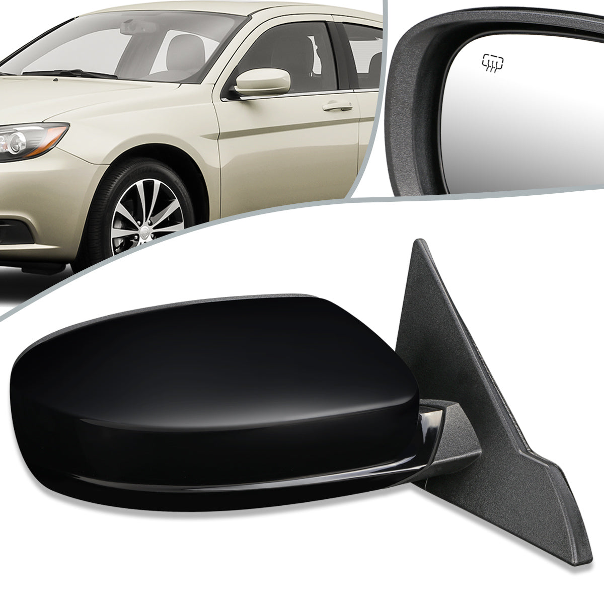 RETROVISOR MIRROR - OEM - 11-14 CHRYSLER 200, CONVERTIBLE - POWERED - HEATED - FOLDING - W/ BLACK MATERIAL - RIGHT