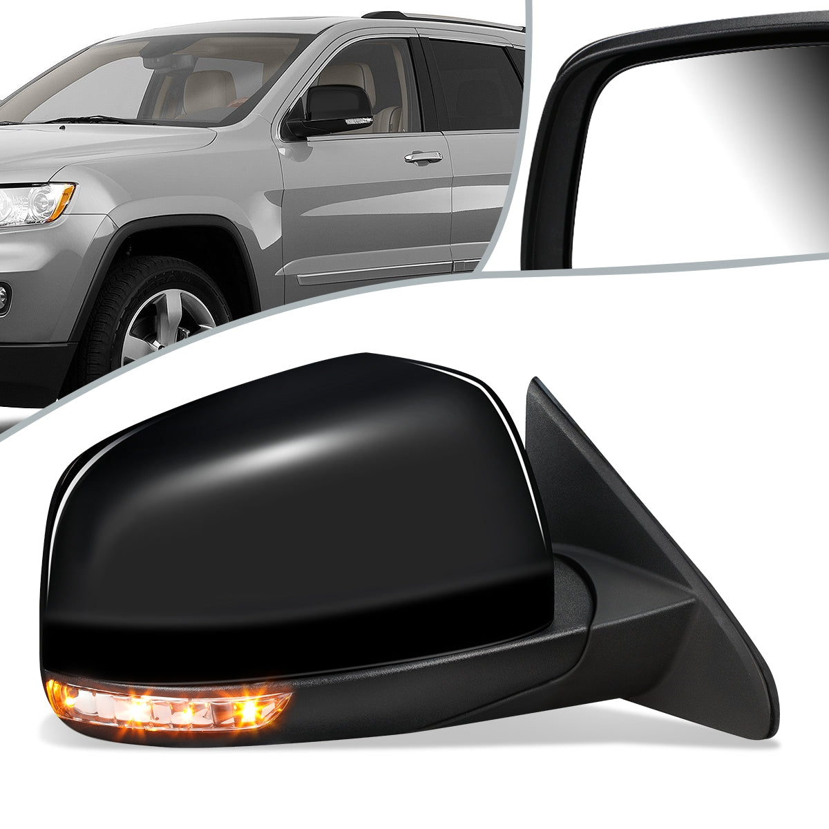 RETROVISOR MIRROR - OEM - 11-13 JEEP GRAND CHEROKEE - POWERED - HEATED - W/ SIGNAL - W/ MEMORY - FOLDING - W/ BLACK MATERIAL - RIGHT