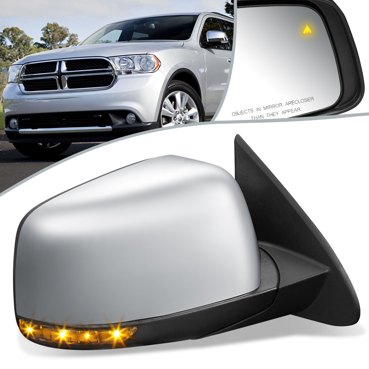 RETROVISOR MIRROR - OEM - 11-13 DODGE DURANGO - POWERED - HEATED - W/ SIGNAL - W/ BSD - FOLDING - CHROME COVER - RIGHT